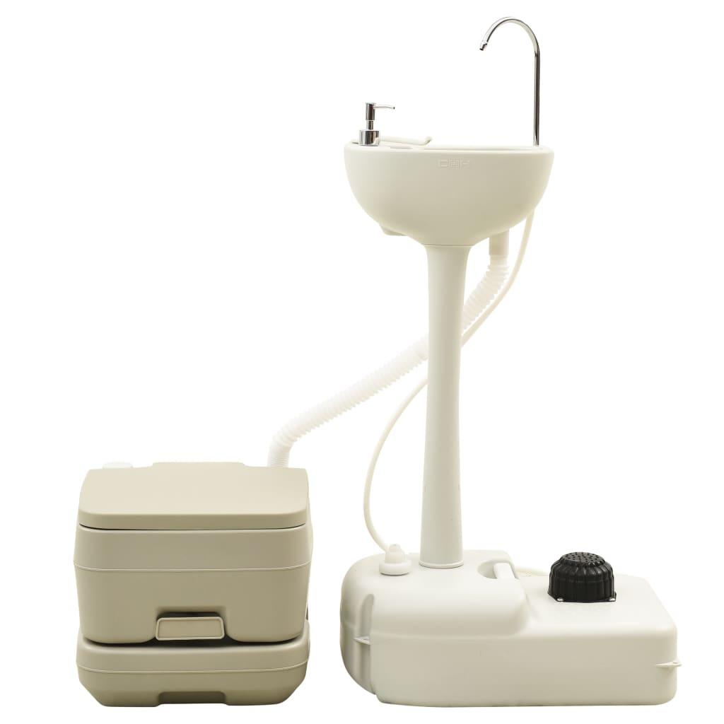 Portable Camping Toilet 10+10L And Handwash Stand 20L Set Grey