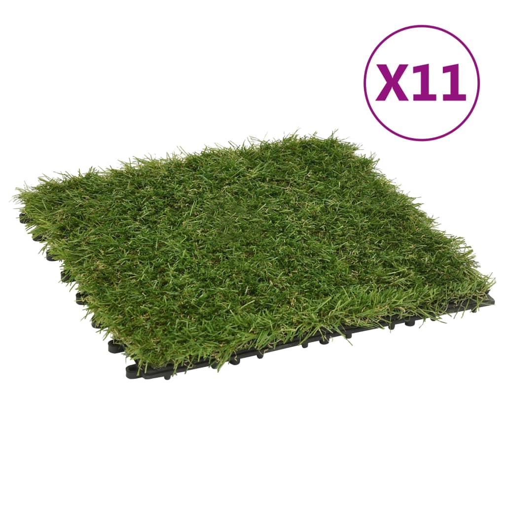 Artificial Grass Tiles 11 Pcs Green 30X30 Cm