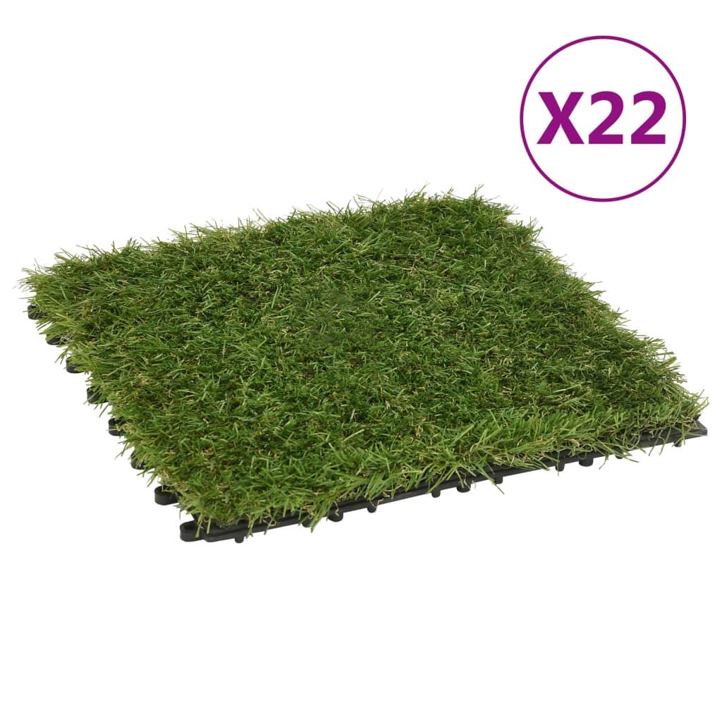 Artificial Grass Tiles 11 Pcs Green 30X30 Cm