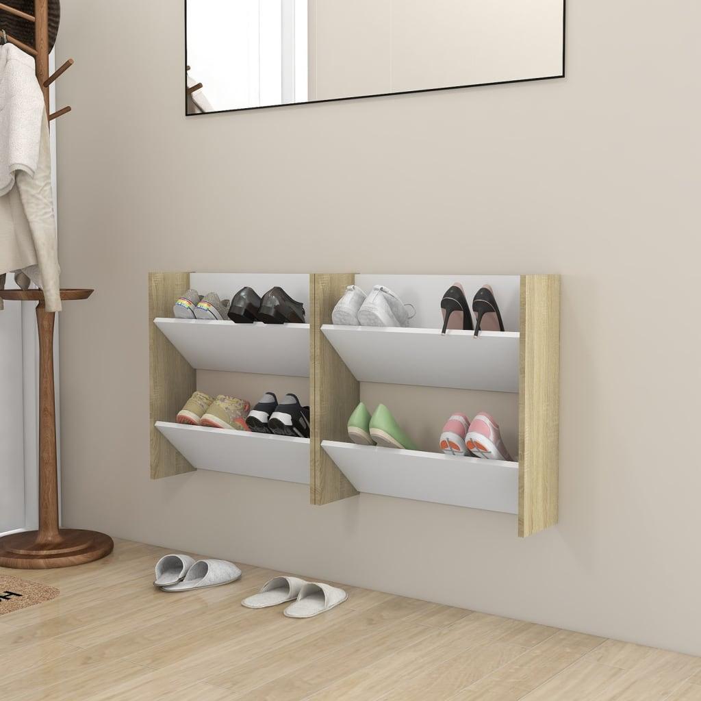 Wall Shoe Cabinets 4 Pcs White&Sonoma Oak Engineered Wood White And Sonoma Oak