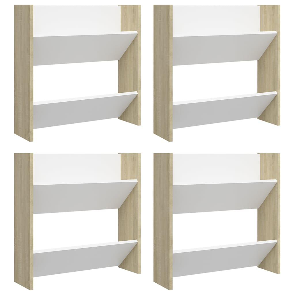 Wall Shoe Cabinets 4 Pcs White&Sonoma Oak Engineered Wood White And Sonoma Oak