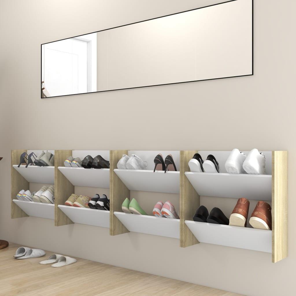 Wall Shoe Cabinets 4 Pcs White&Sonoma Oak Engineered Wood White And Sonoma Oak