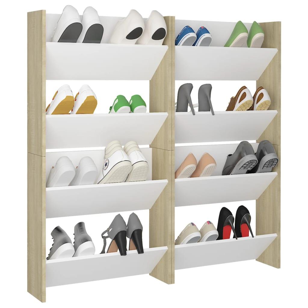 Wall Shoe Cabinets 4 Pcs White&Sonoma Oak Engineered Wood White And Sonoma Oak