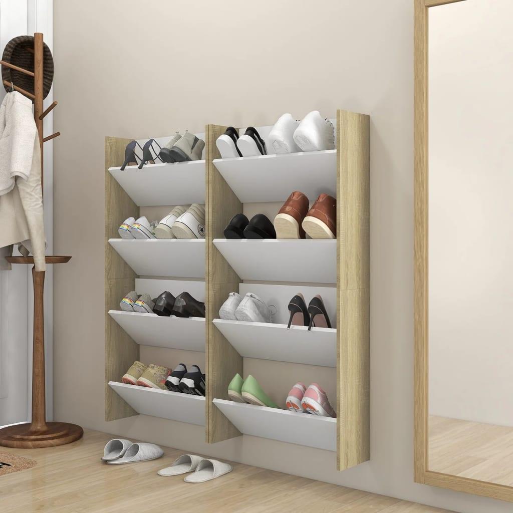 Wall Shoe Cabinets 4 Pcs White&Sonoma Oak Engineered Wood White And Sonoma Oak