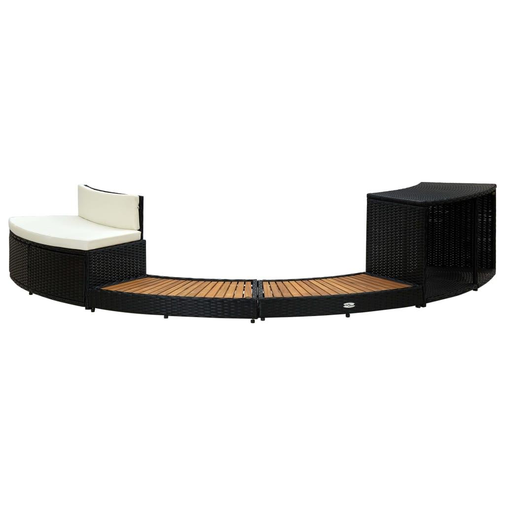 Spa Surround Black Poly Rattan And Solid  Acacia Wood