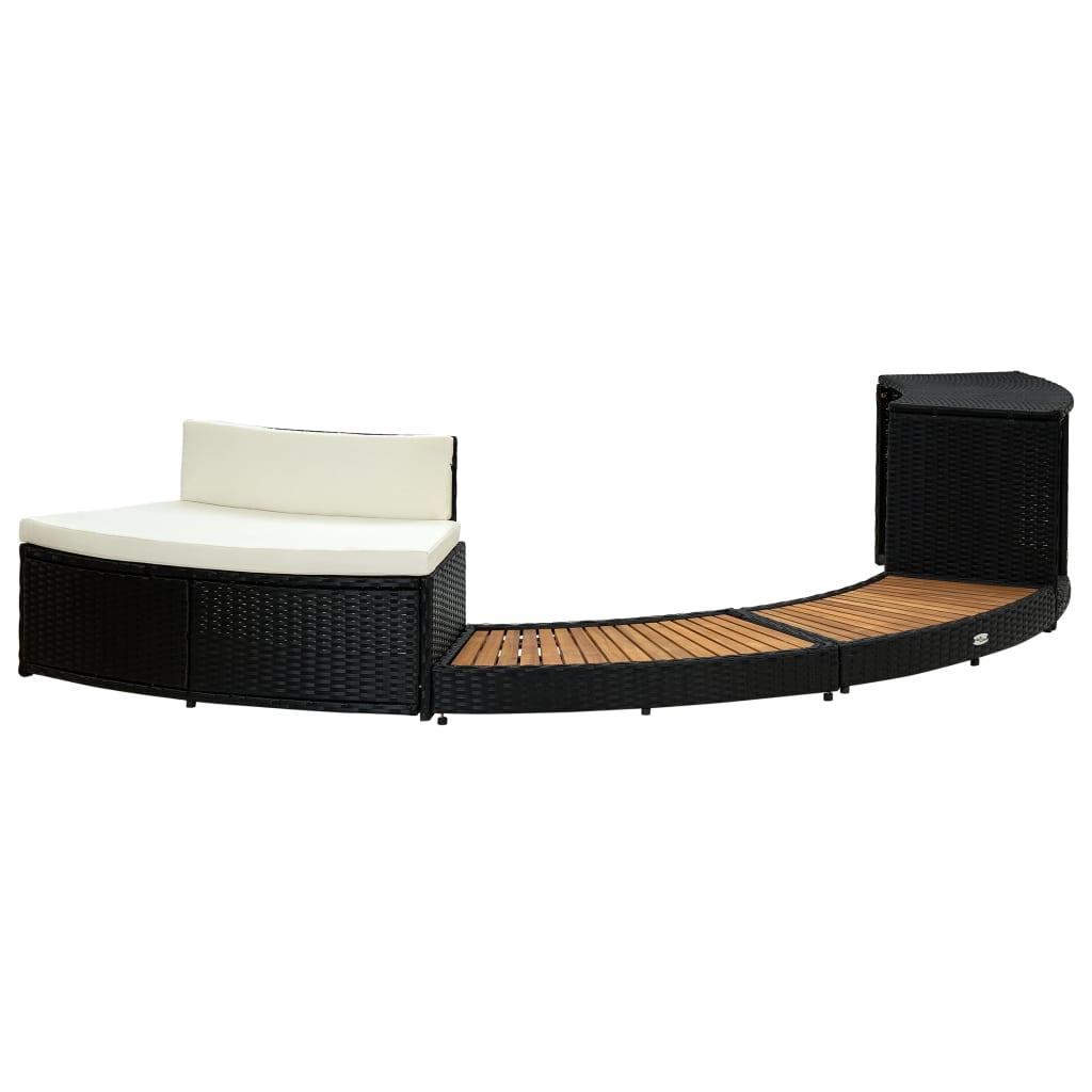 Spa Surround Black Poly Rattan And Solid  Acacia Wood