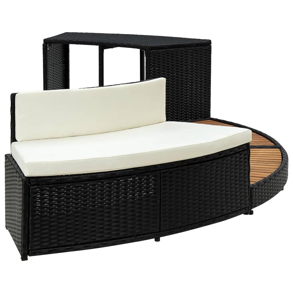 Spa Surround Black Poly Rattan And Solid  Acacia Wood