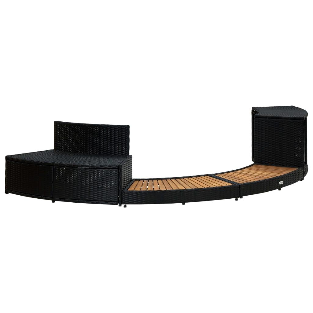 Spa Surround Black Poly Rattan And Solid  Acacia Wood