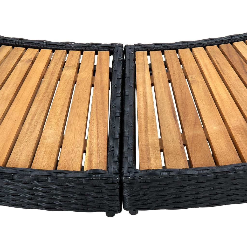 Spa Surround Black Poly Rattan And Solid  Acacia Wood