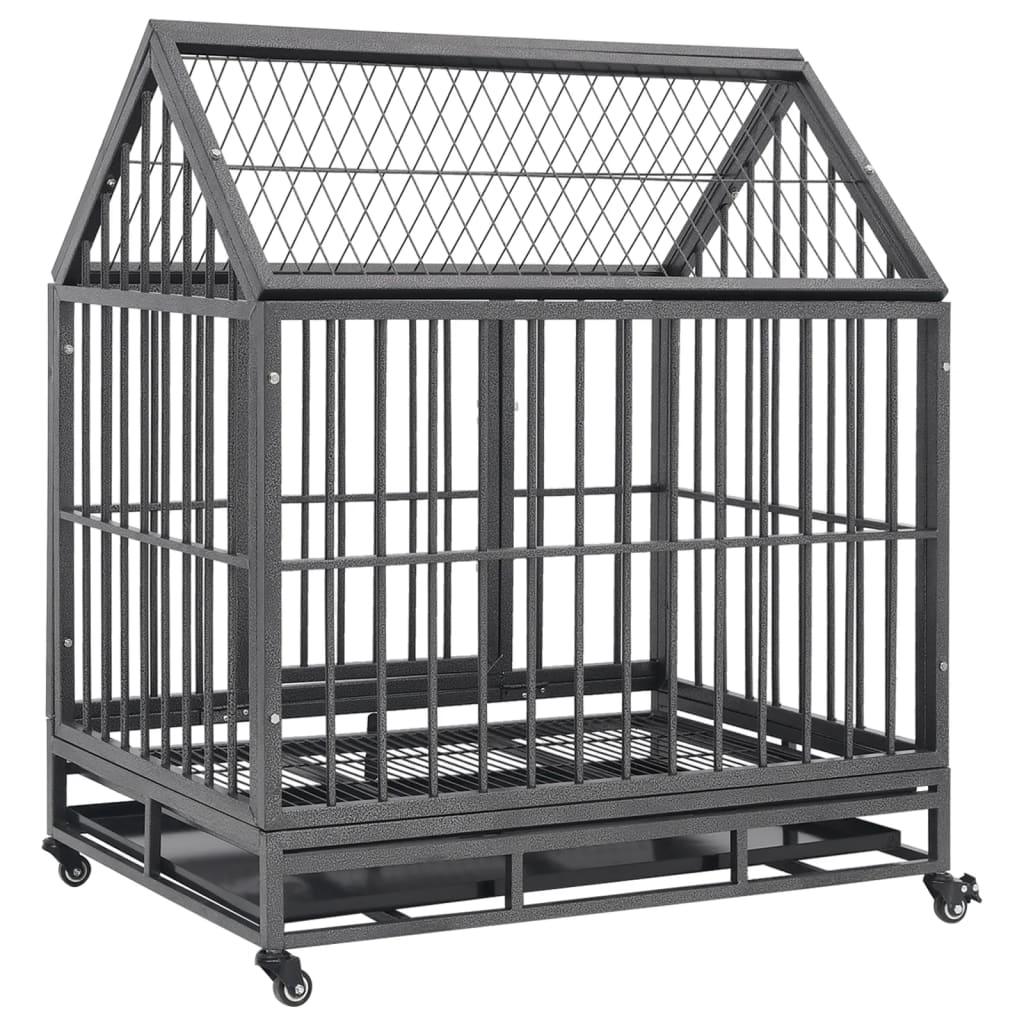 Dog Cage With Wheels And Roof Steel 92X62X106 Cm