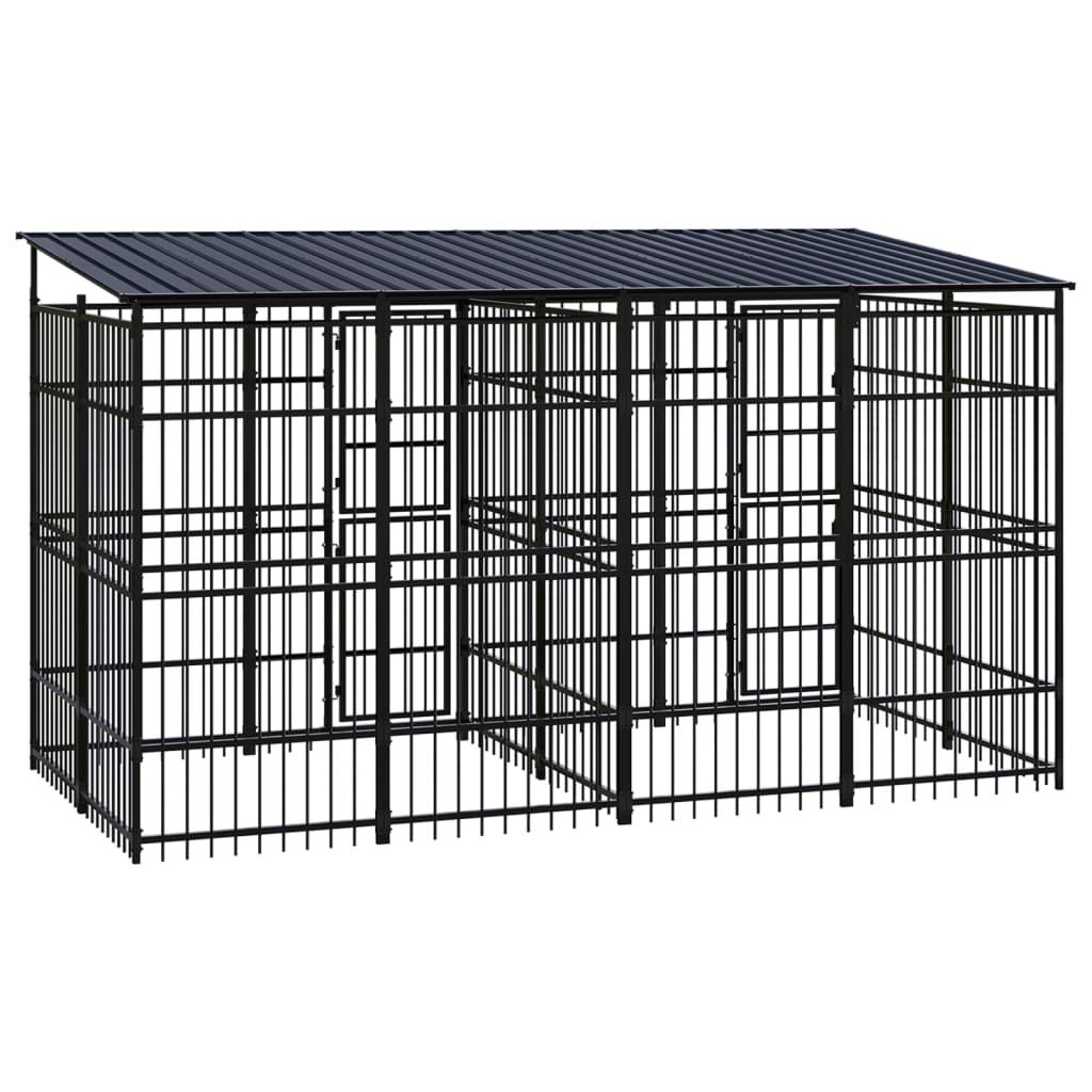 Outdoor Dog Kennel With Roof Steel 7.37 M²