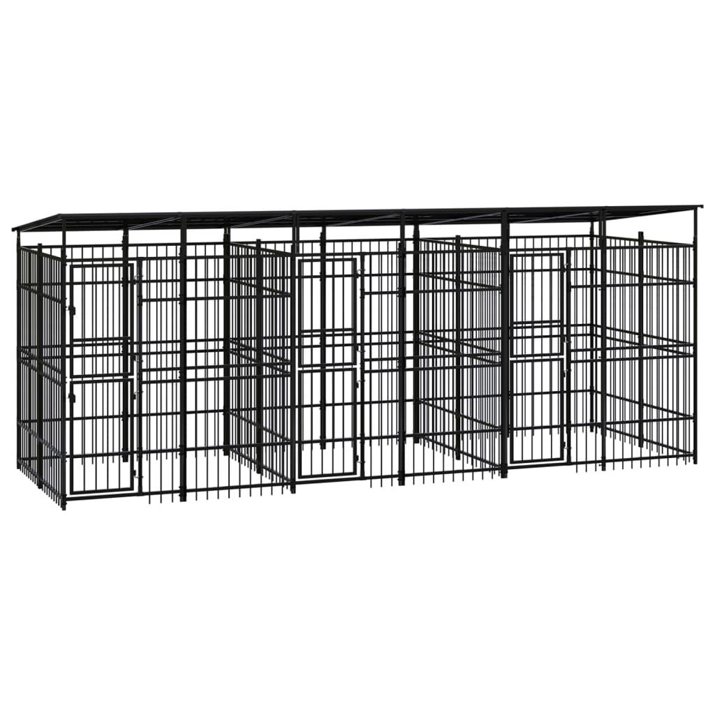 Outdoor Dog Kennel With Roof Steel 7.37 M²