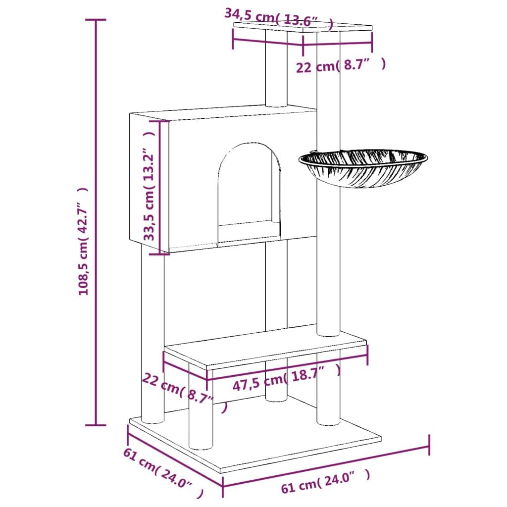 Trendyproduct.co.uk Cat Tree With Sisal Scratching Posts 108.5 Cm vidaXL Animals & Pet Supplies Animals & Pet Supplies > Pet Supplies > Cat Supplies > Cat Furniture Cat Furniture Cat Supplies Cream parcel Pet Supplies vidaXL
