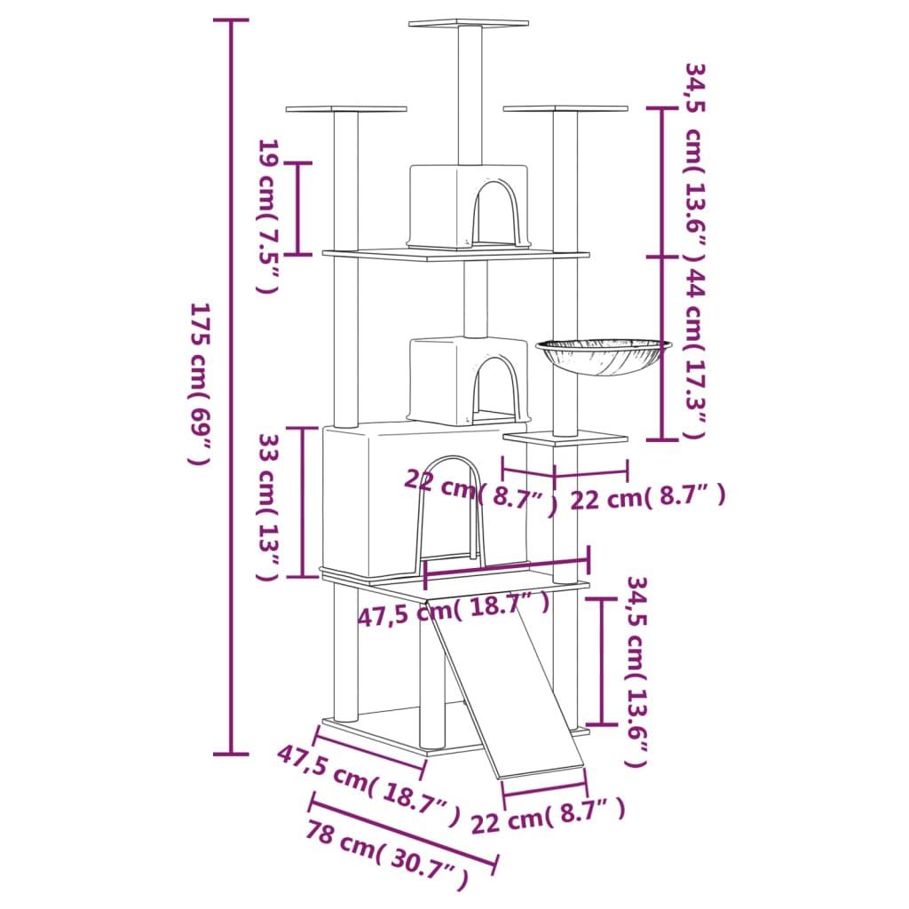 Trendyproduct.co.uk Cat Tree With Sisal Scratching Posts 175 Cm vidaXL Animals & Pet Supplies Animals & Pet Supplies > Pet Supplies > Cat Supplies > Cat Furniture Cat Furniture Cat Supplies Cream parcel Pet Supplies vidaXL