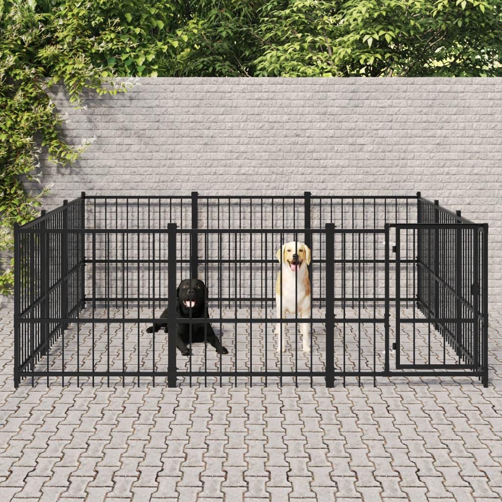 Trendyproduct.co.uk Outdoor Dog Kennel Steel 15.05 M² vidaXL Animals & Pet Supplies Animals & Pet Supplies > Pet Supplies > Dog Supplies > Dog Kennels & Runs Black Dog Kennels & Runs Dog Supplies parcel Pet Supplies vidaXL