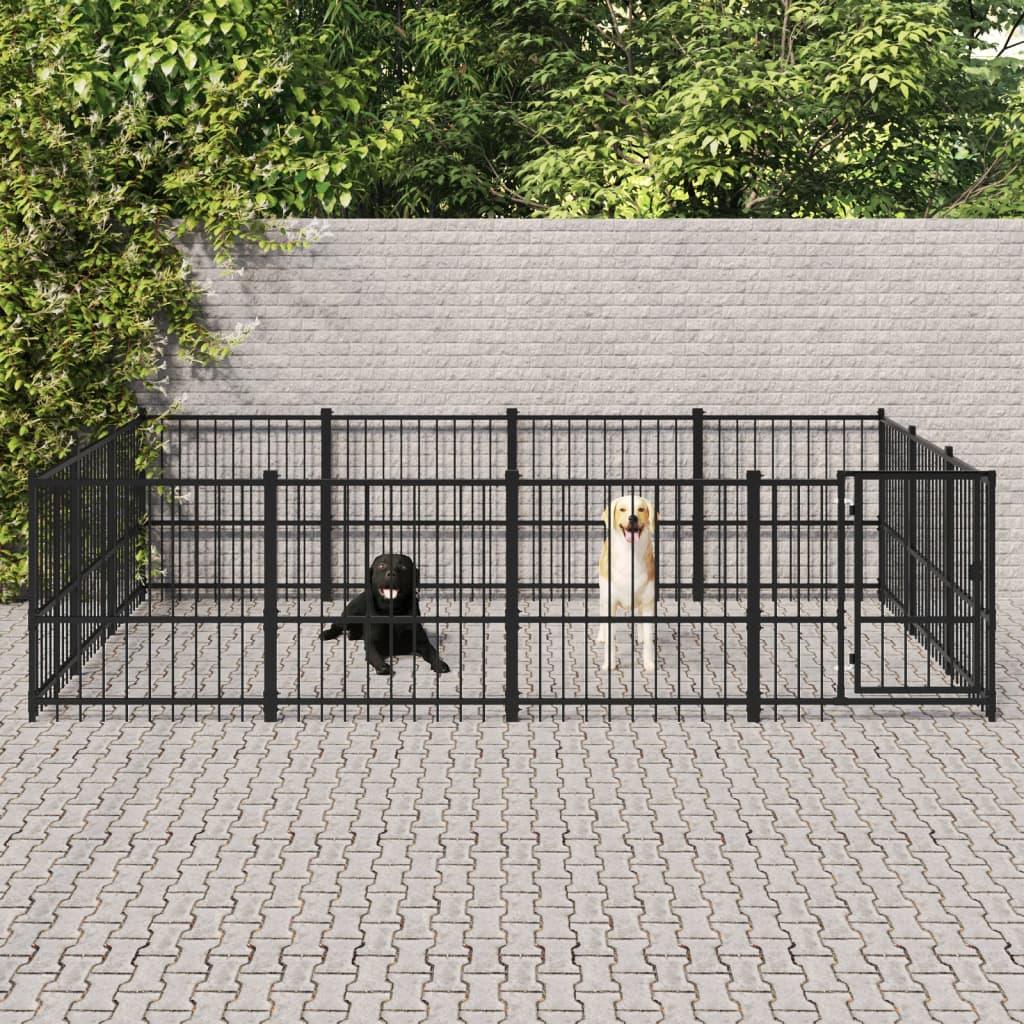 Trendyproduct.co.uk Outdoor Dog Kennel Steel 15.05 M² vidaXL Animals & Pet Supplies Animals & Pet Supplies > Pet Supplies > Dog Supplies > Dog Kennels & Runs Black Dog Kennels & Runs Dog Supplies parcel Pet Supplies vidaXL