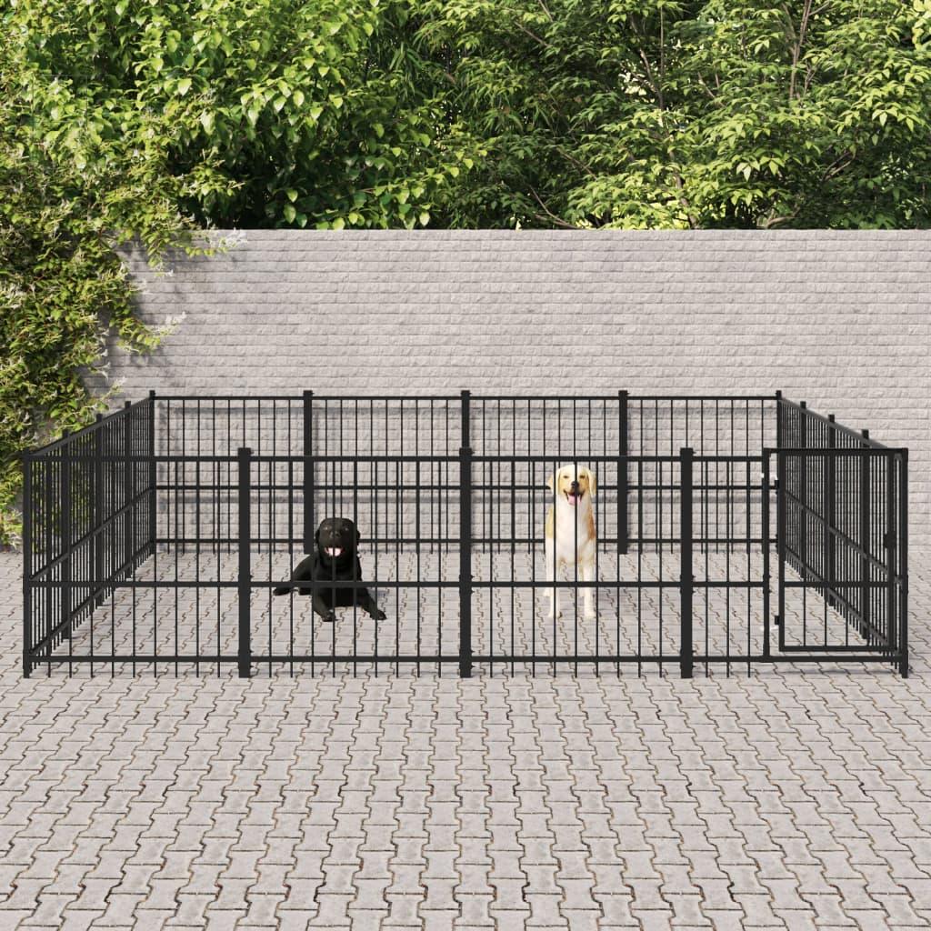 Trendyproduct.co.uk Outdoor Dog Kennel Steel 15.05 M² vidaXL Animals & Pet Supplies Animals & Pet Supplies > Pet Supplies > Dog Supplies > Dog Kennels & Runs Black Dog Kennels & Runs Dog Supplies parcel Pet Supplies vidaXL