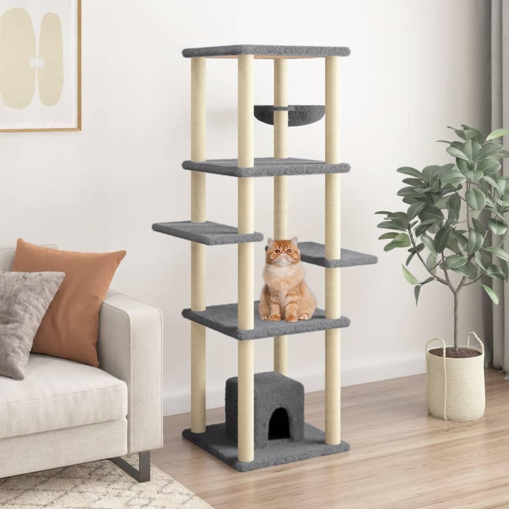 Trendyproduct.co.uk Cat Tree With Sisal Scratching Posts 154 Cm vidaXL Animals & Pet Supplies Animals & Pet Supplies > Pet Supplies > Cat Supplies > Cat Furniture Cat Furniture Cat Supplies Grey parcel Pet Supplies vidaXL