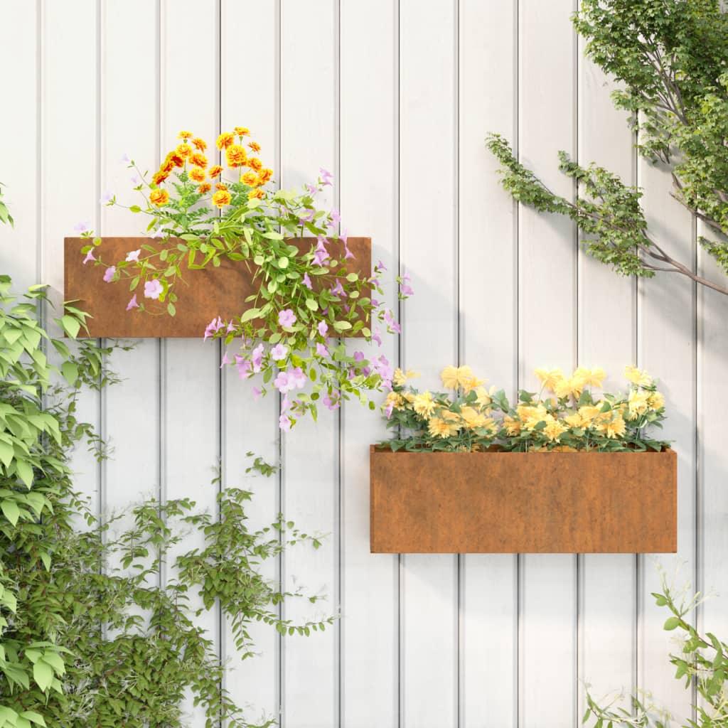 Wall Planters 2 Pcs Rusty Corten Steel 53X10X17 Cm