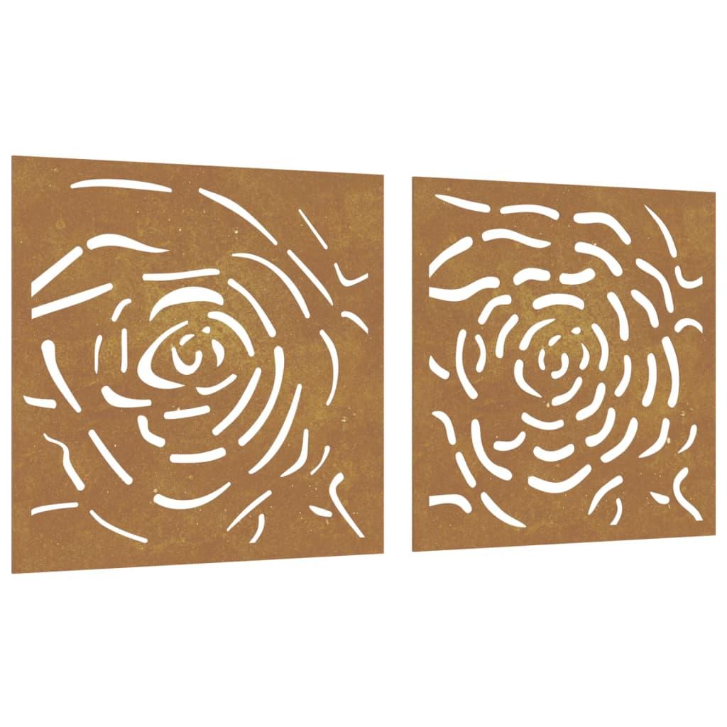 Garden Wall Decorations 2 Pcs 55X55 Cm Corten Steel Rose Design