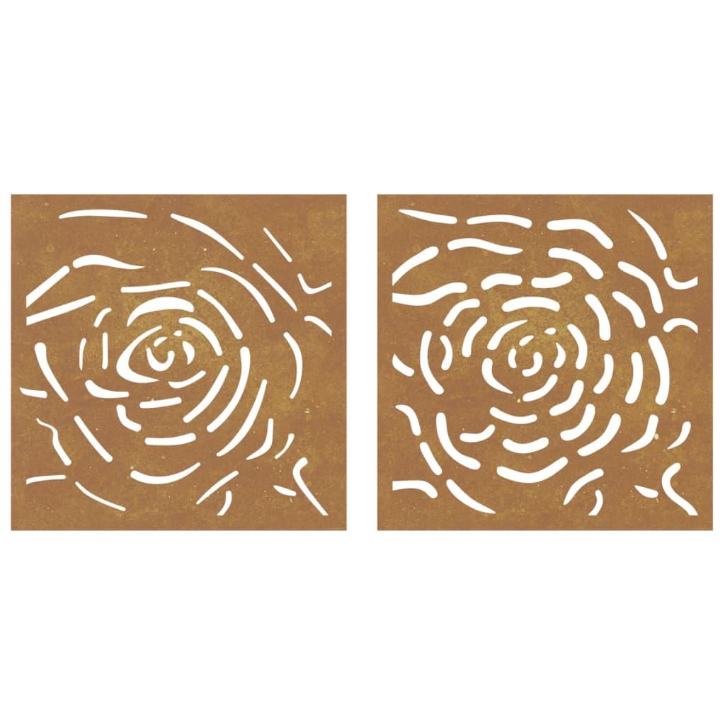 Garden Wall Decorations 2 Pcs 55X55 Cm Corten Steel Rose Design