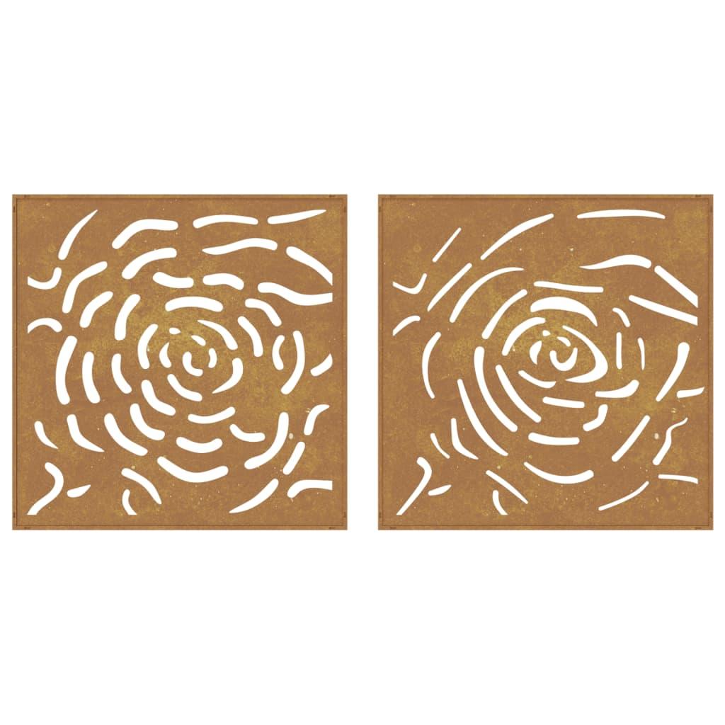 Garden Wall Decorations 2 Pcs 55X55 Cm Corten Steel Rose Design