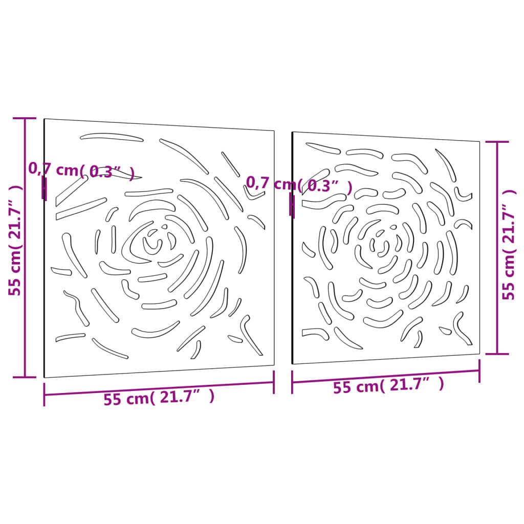 Garden Wall Decorations 2 Pcs 55X55 Cm Corten Steel Rose Design