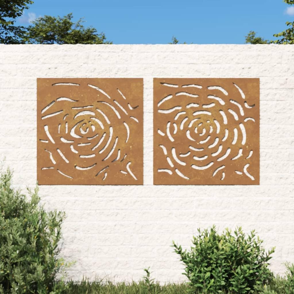 Garden Wall Decorations 2 Pcs 55X55 Cm Corten Steel Rose Design