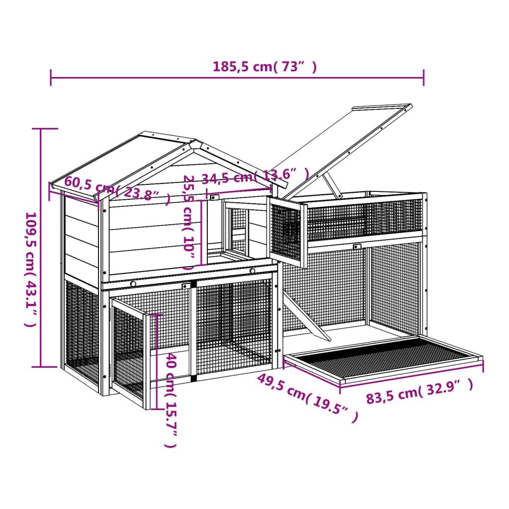 Rabbit Hutch 185.5X60.5X109.5 Cm Solid Wood Pine