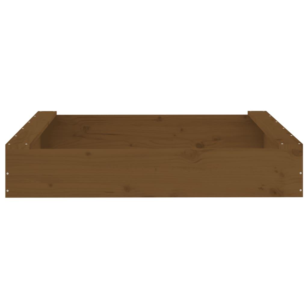 Sandbox With Seats Honey Brown Square Solid Wood Pine