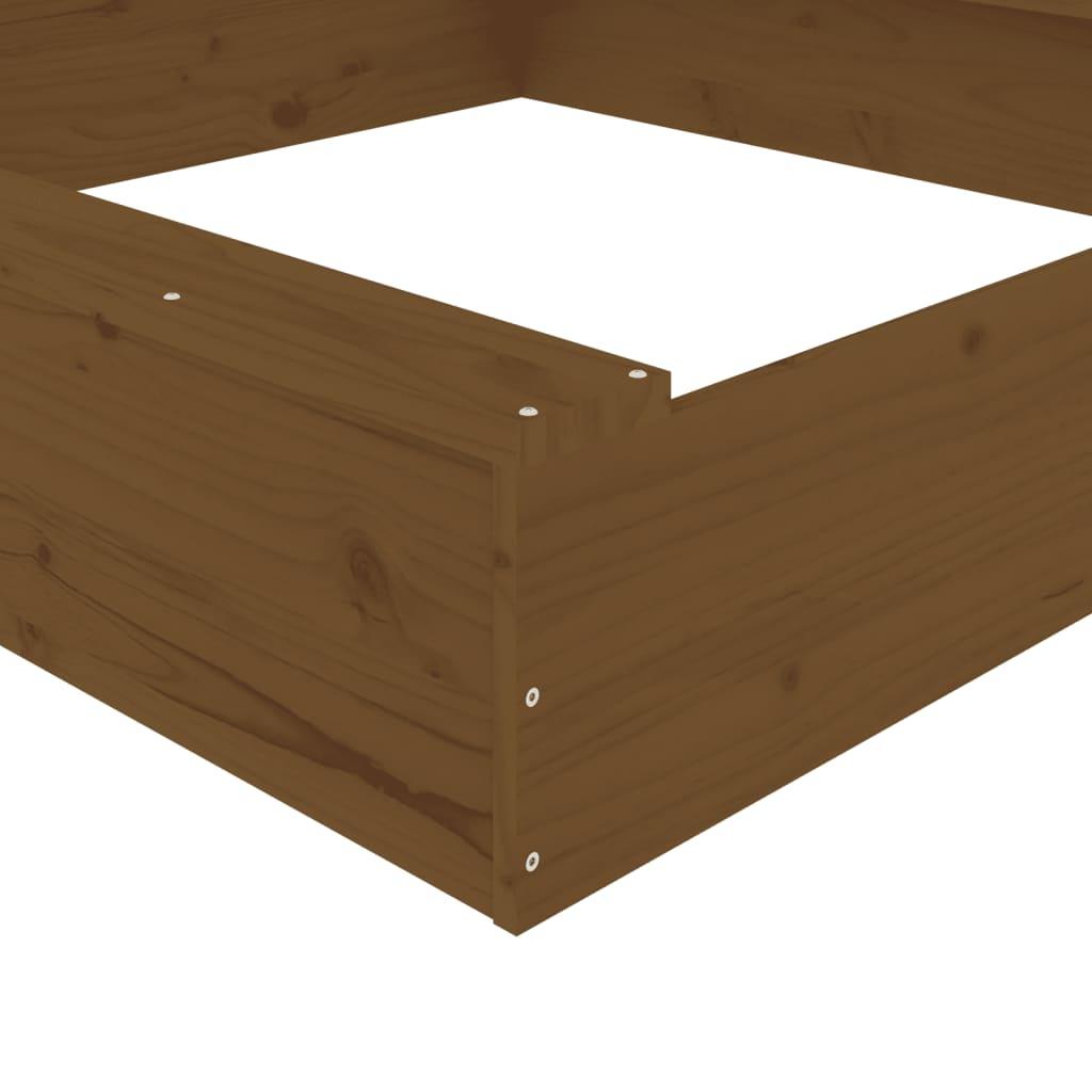 Sandbox With Seats Honey Brown Square Solid Wood Pine