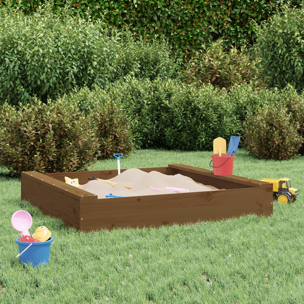 Sandbox With Seats Honey Brown Square Solid Wood Pine