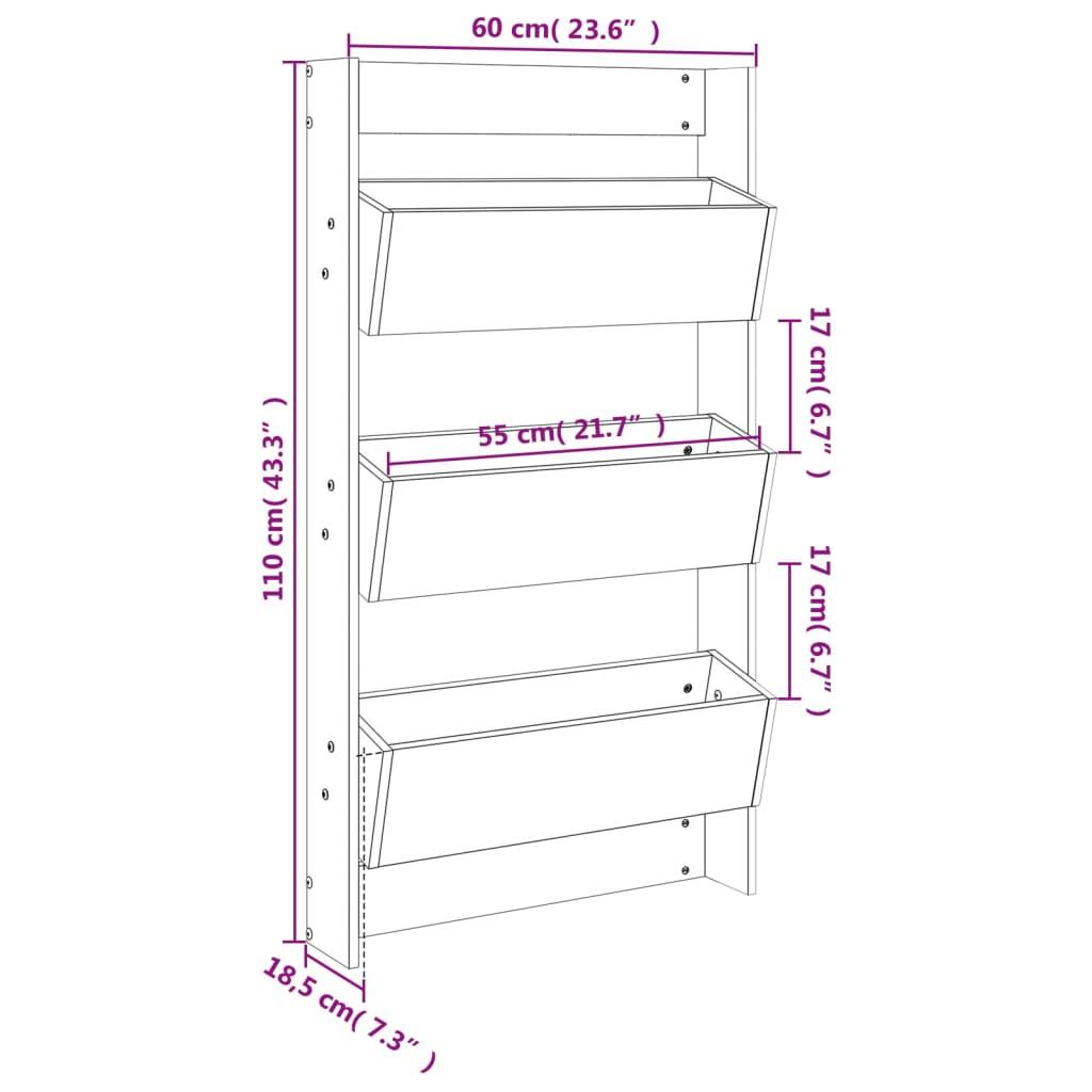 Wall Planter 3-Tier 60X18.5X110 Cm White Solid Wood Pine