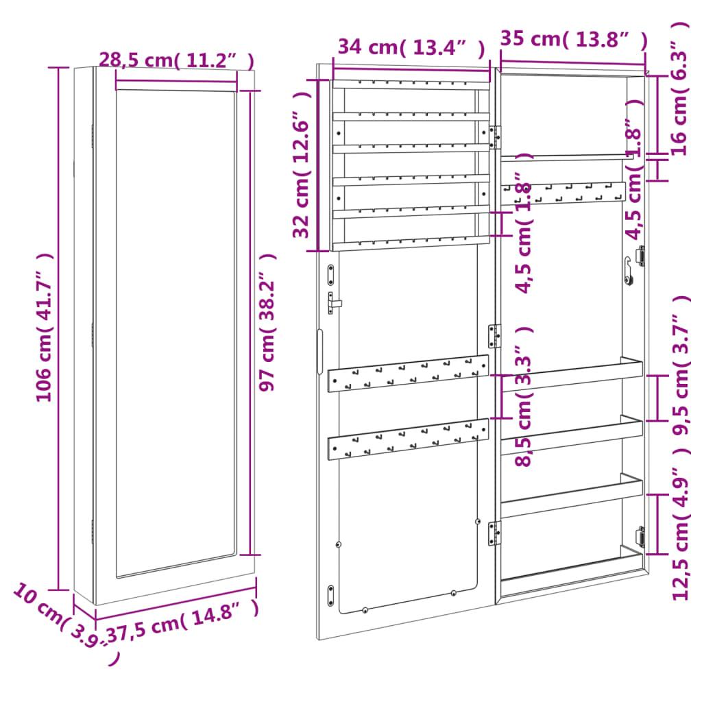 Mirror Jewellery Cabinet Wall Mounted