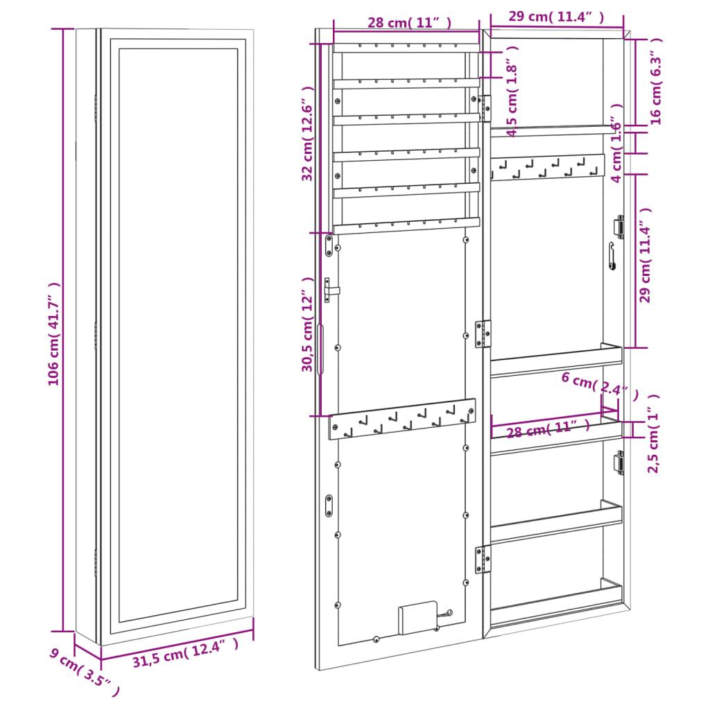 Mirror Jewellery Cabinet With Led Lights Wall Mounted