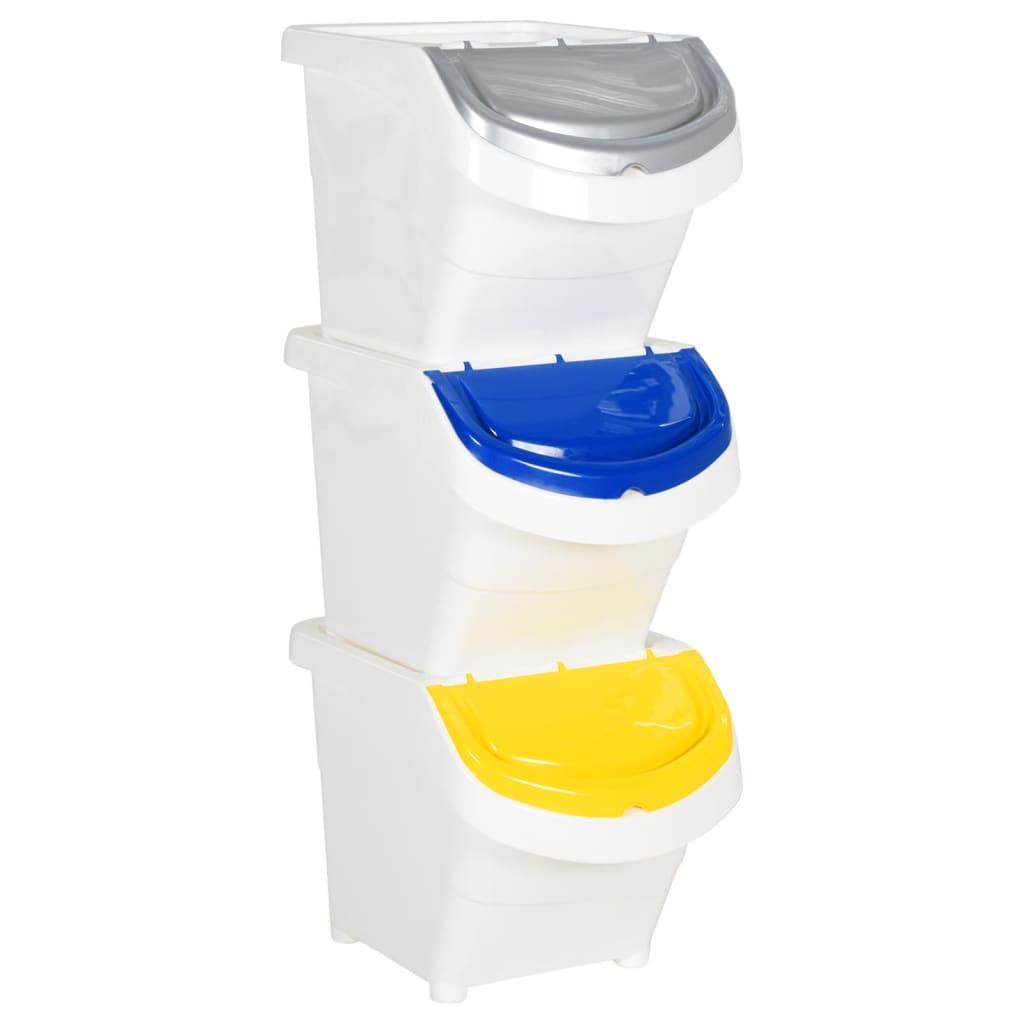 Stackable Waste Bins With Lids 3 Pcs Pp