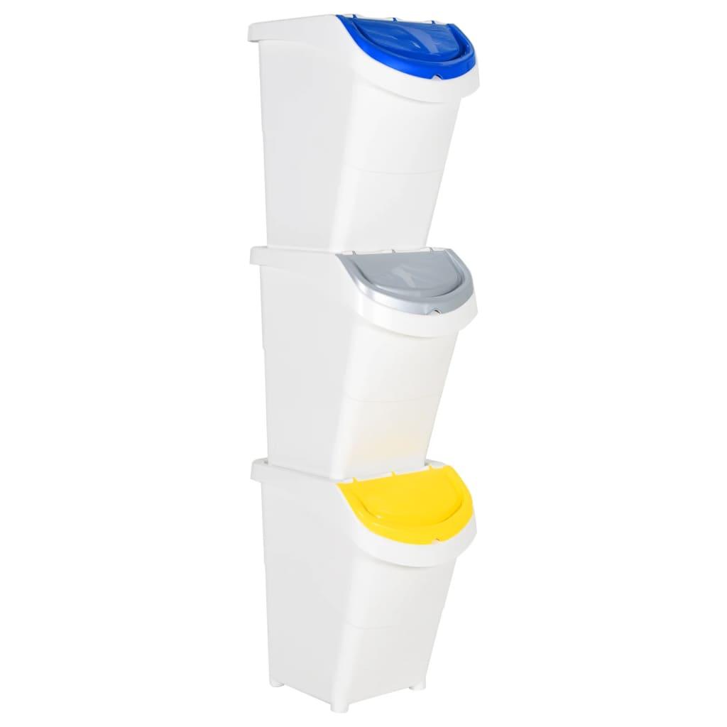 Stackable Waste Bins With Lids 3 Pcs Pp