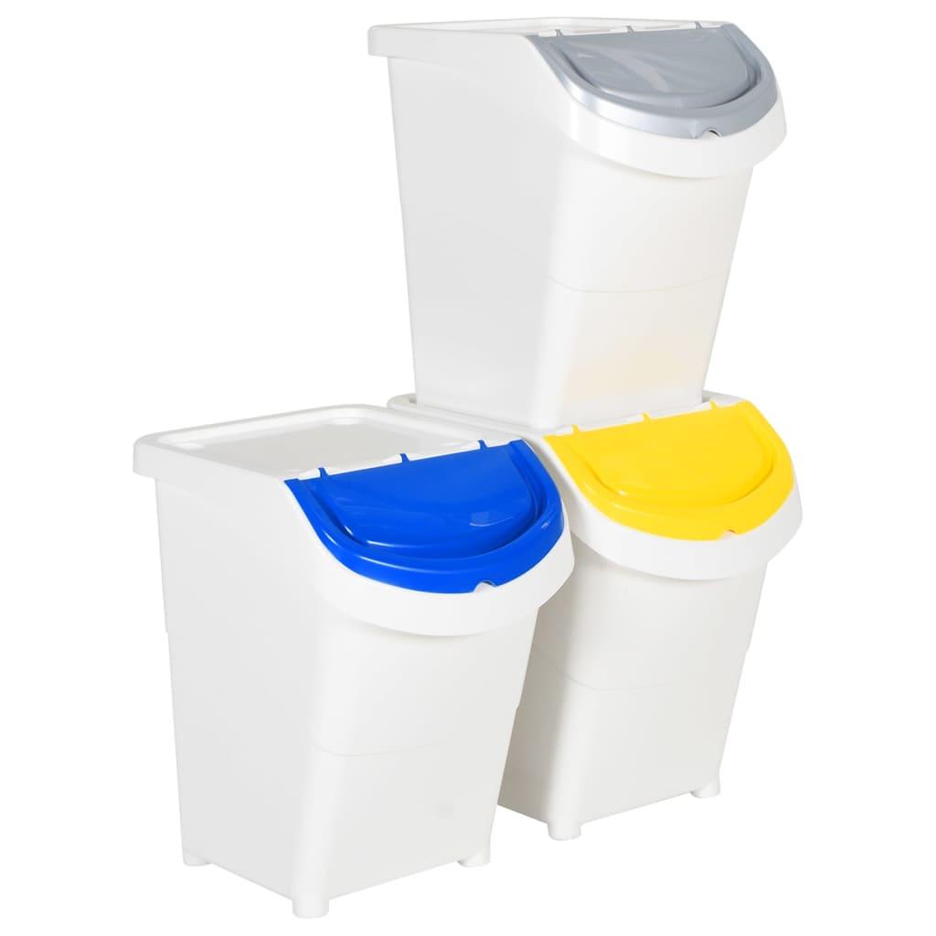 Stackable Waste Bins With Lids 3 Pcs Pp