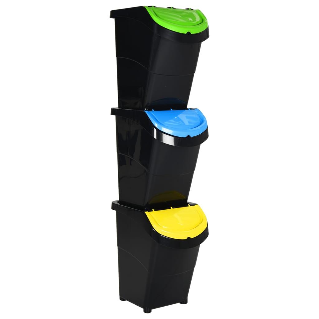 Stackable Waste Bins With Lids 3 Pcs Pp