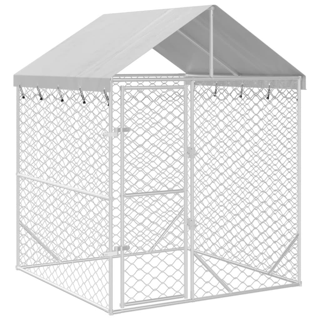 Outdoor Dog Kennel With Roof Silver Galvanised Steel