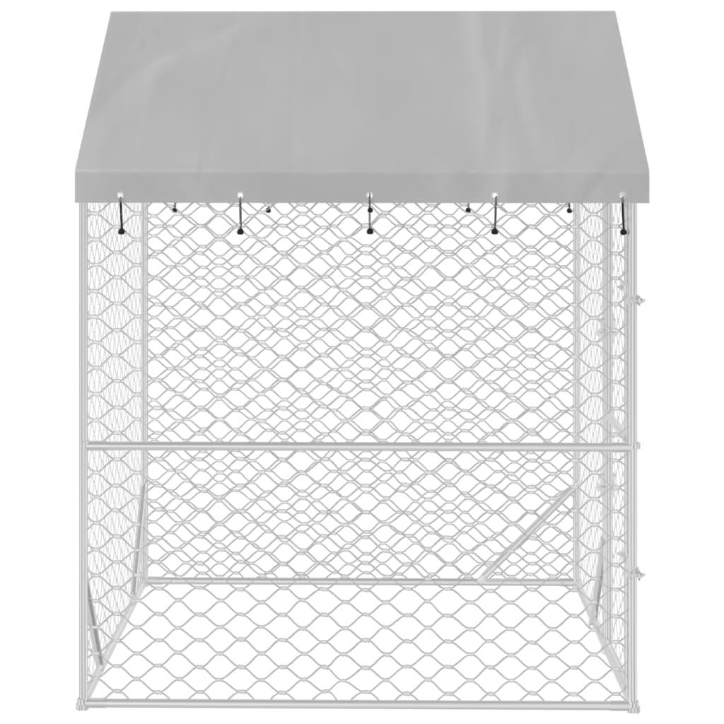 Outdoor Dog Kennel With Roof Silver Galvanised Steel