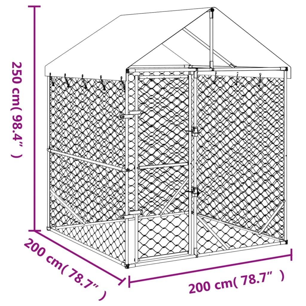 Outdoor Dog Kennel With Roof Silver Galvanised Steel