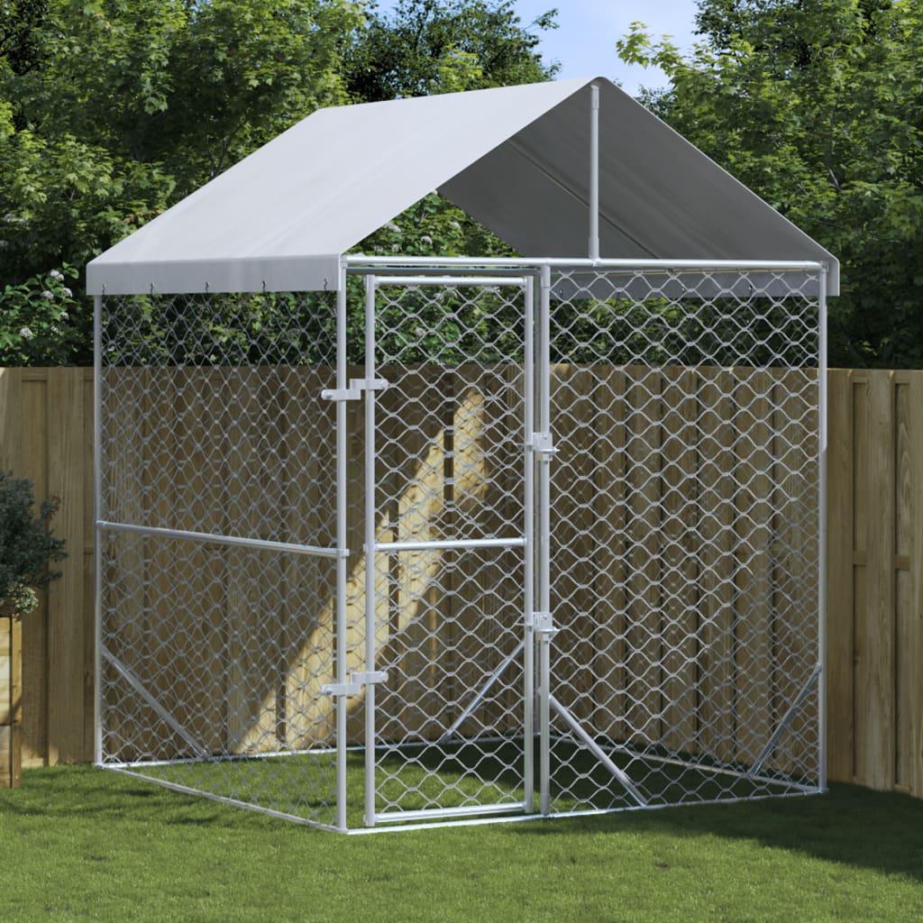 Outdoor Dog Kennel With Roof Silver Galvanised Steel