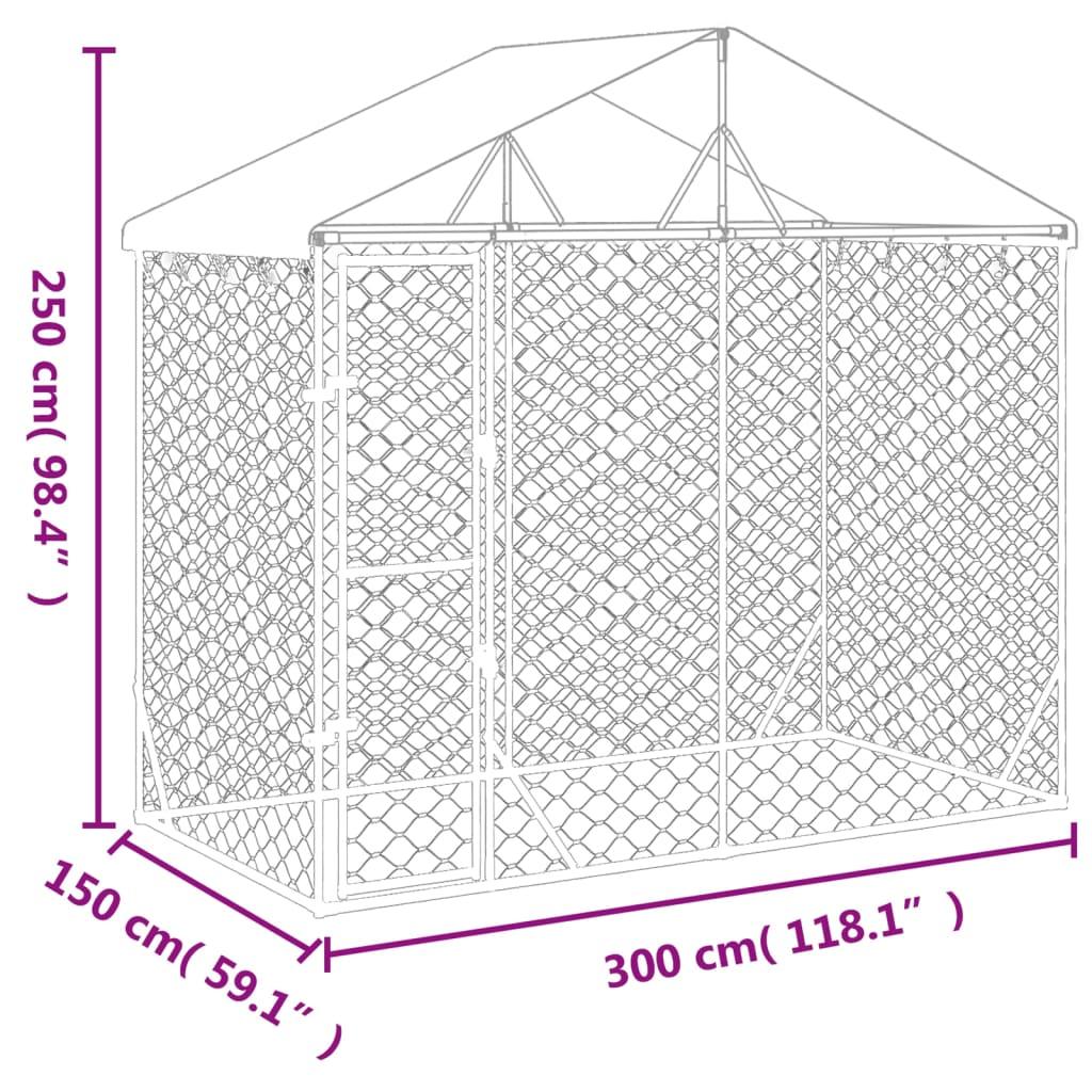 Outdoor Dog Kennel With Roof Silver Galvanised Steel