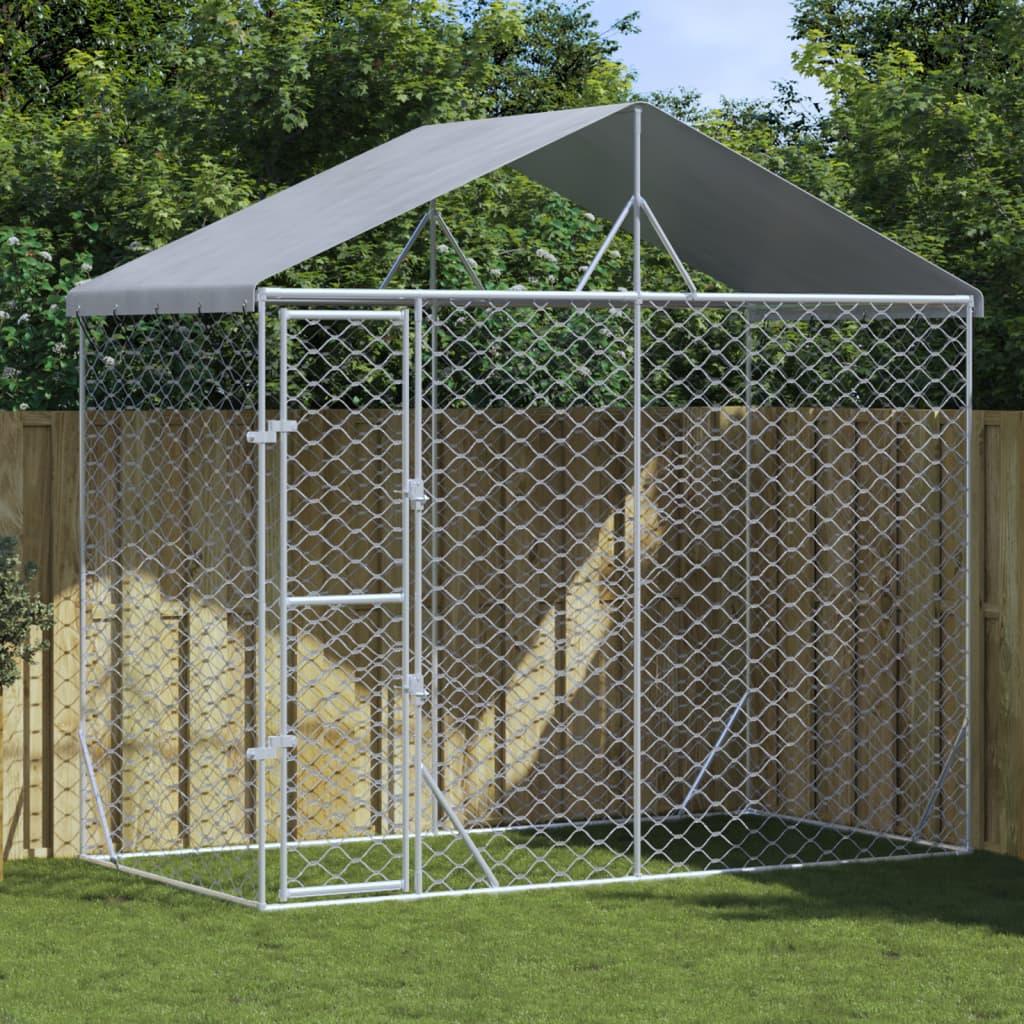 Outdoor Dog Kennel With Roof Silver Galvanised Steel