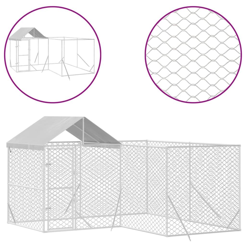 Outdoor Dog Kennel With Roof Silver Galvanised Steel