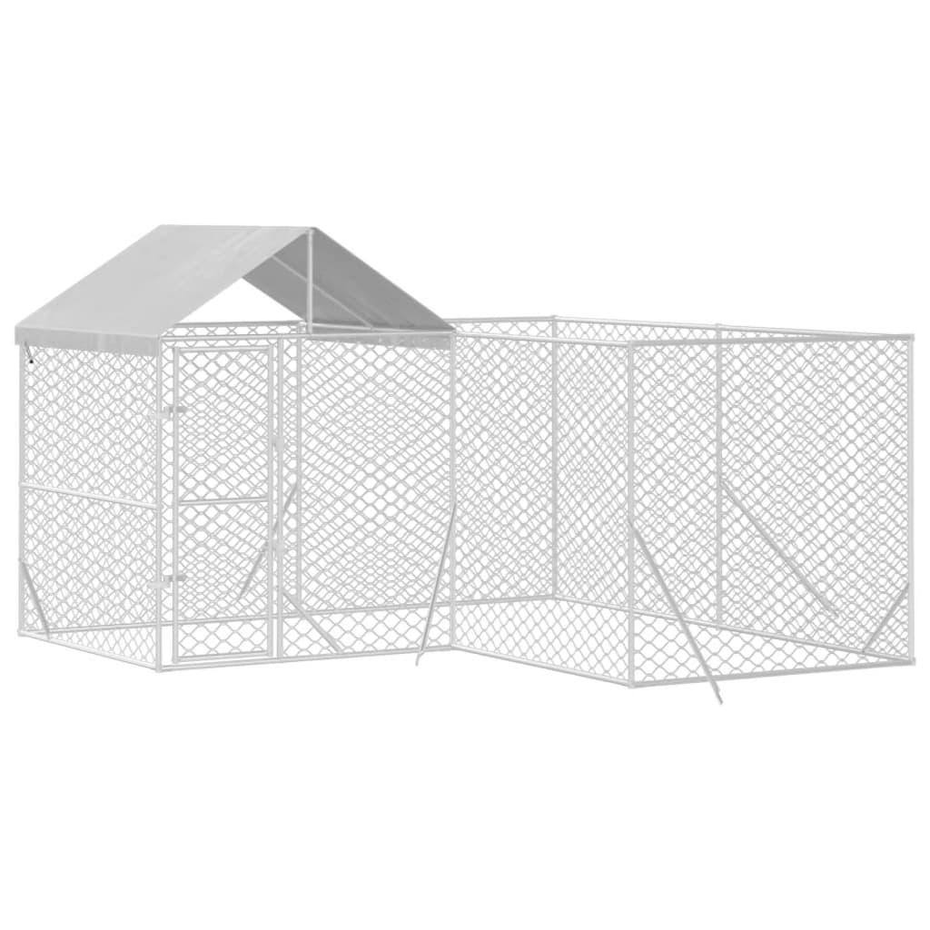 Outdoor Dog Kennel With Roof Silver Galvanised Steel