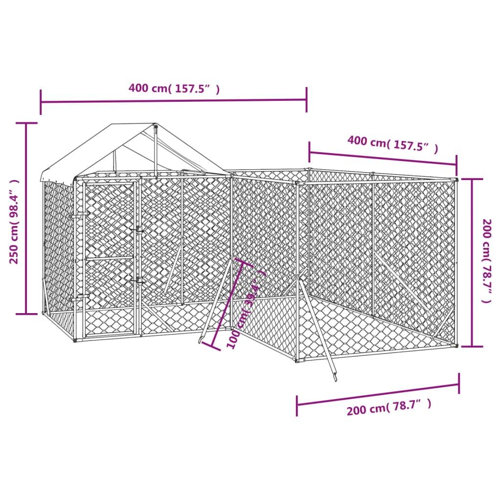 Outdoor Dog Kennel With Roof Silver Galvanised Steel