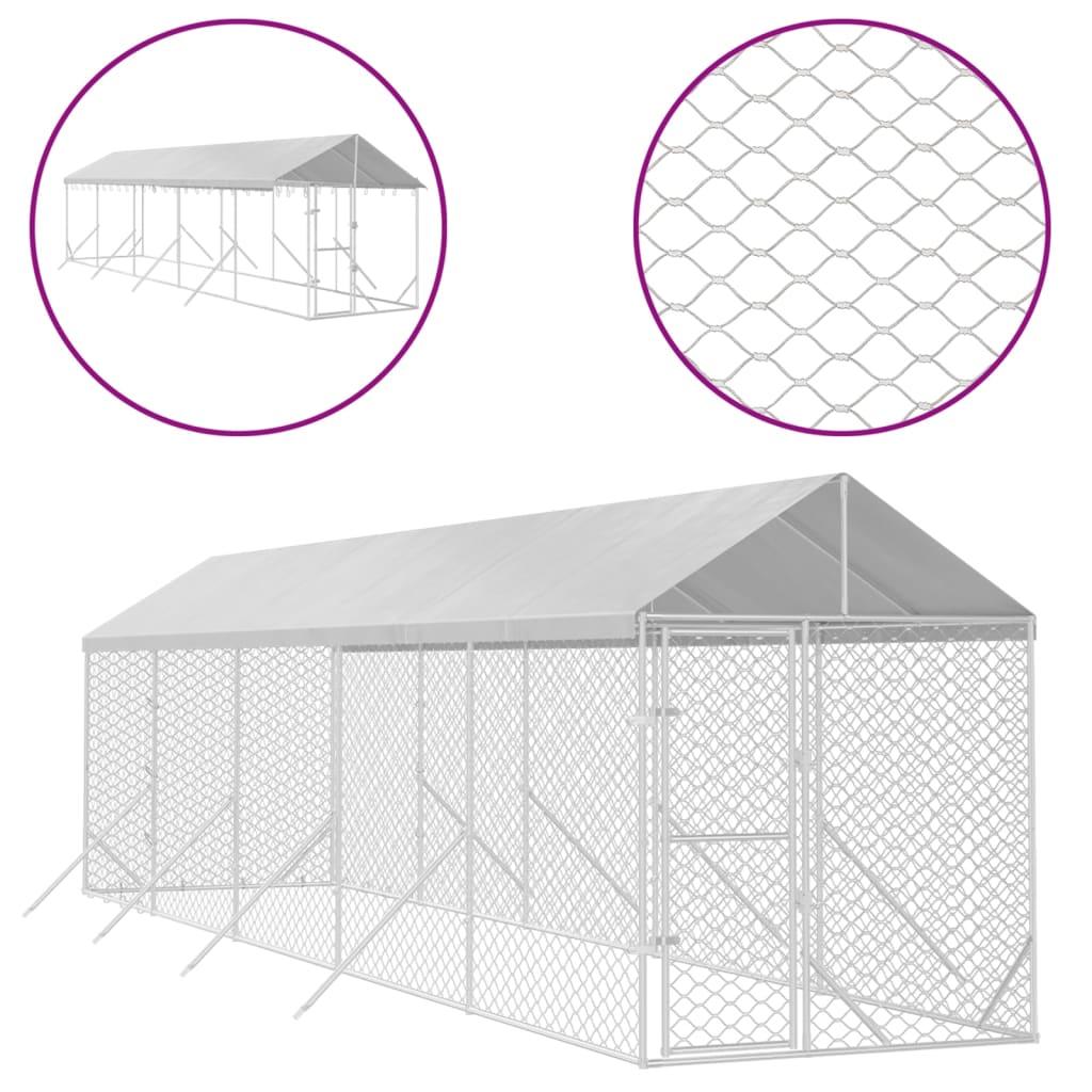 Outdoor Dog Kennel With Roof Silver Galvanised Steel