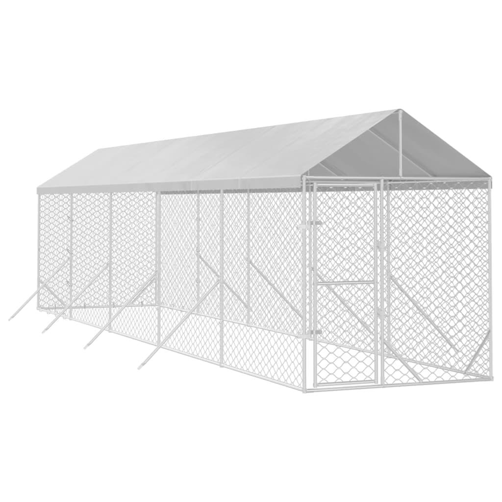 Outdoor Dog Kennel With Roof Silver Galvanised Steel